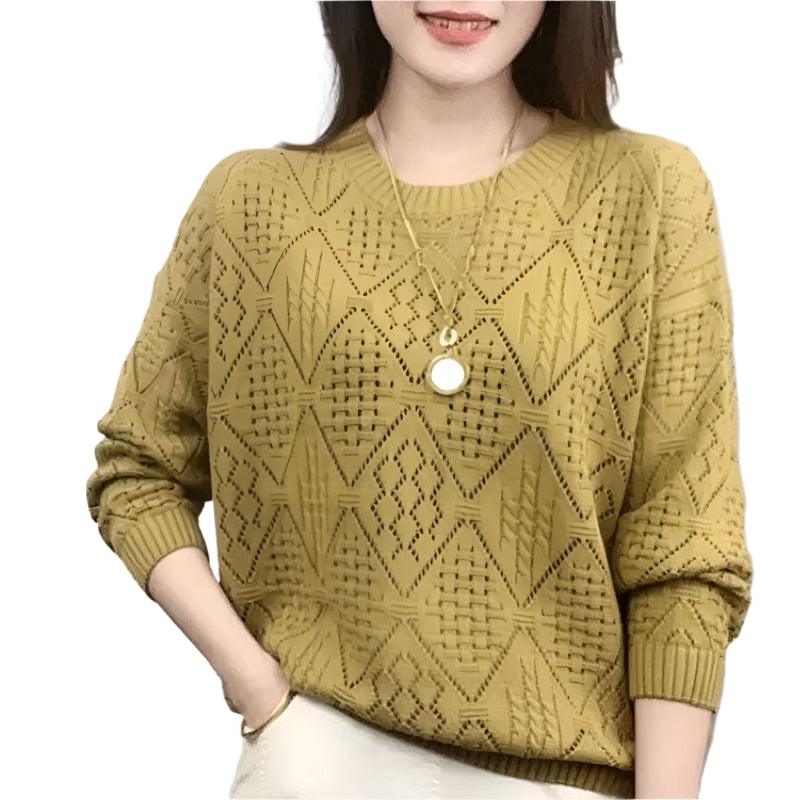 Elegant Knitted Sweater Loose-Fit Daily Work Casual Jumper for Spring Autumn - JVMCL