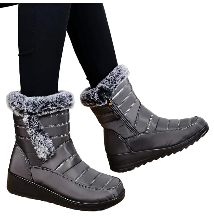 Women's Mid-Calf Snow Boots – Plush-Lined Platform Winter Boots with Down Upper - JVMCL