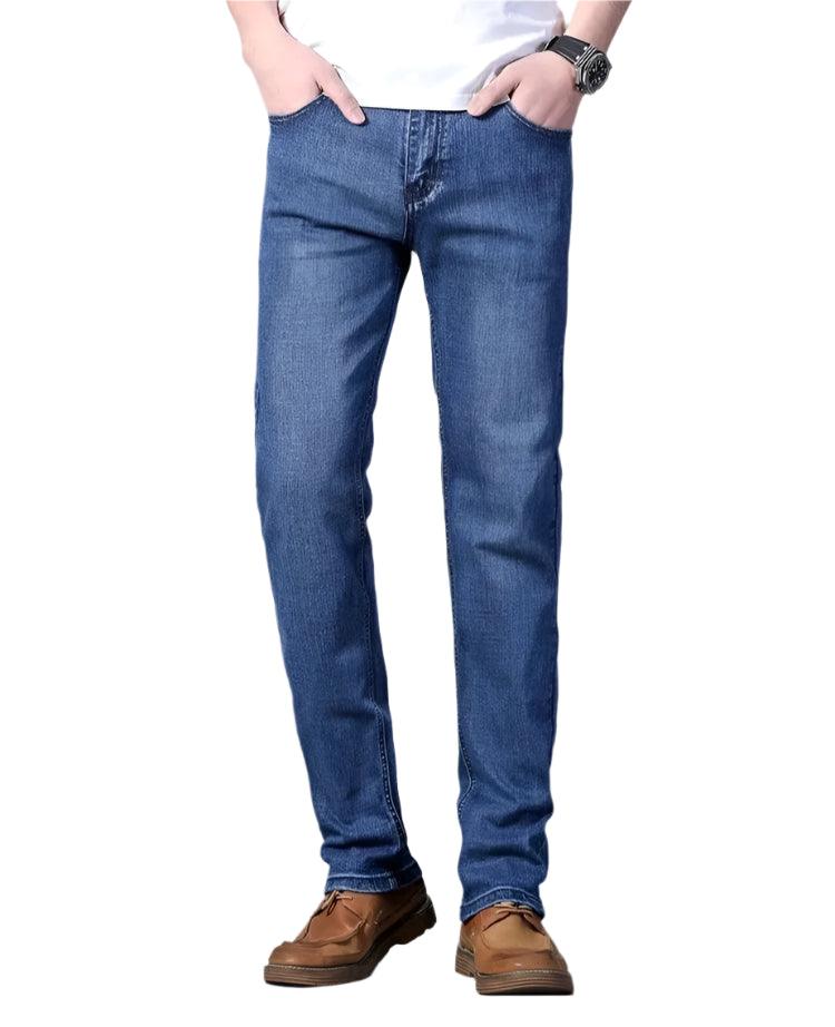 Men's Solid Color Straight Leg Stretch Jeans - Casual Loose Comfortable Denim Pants - JVMCL