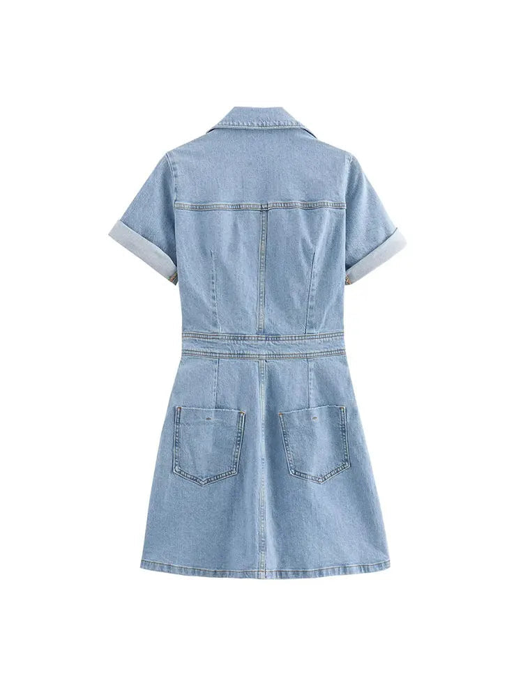 Women’s Retro Denim Mini Dress – Chic & Elegant Street Style for Summer