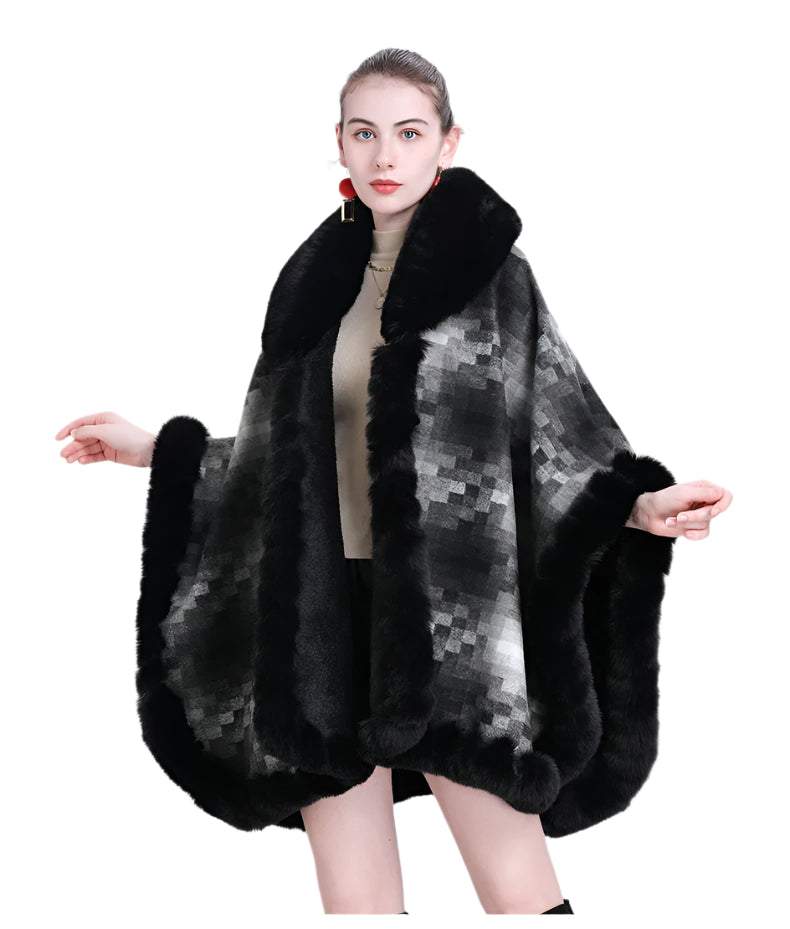 Women's Thicken Lining Woolen Faux Rabbit Fur Cloak Overcoat - Vintage Winter Cape - JVMCL