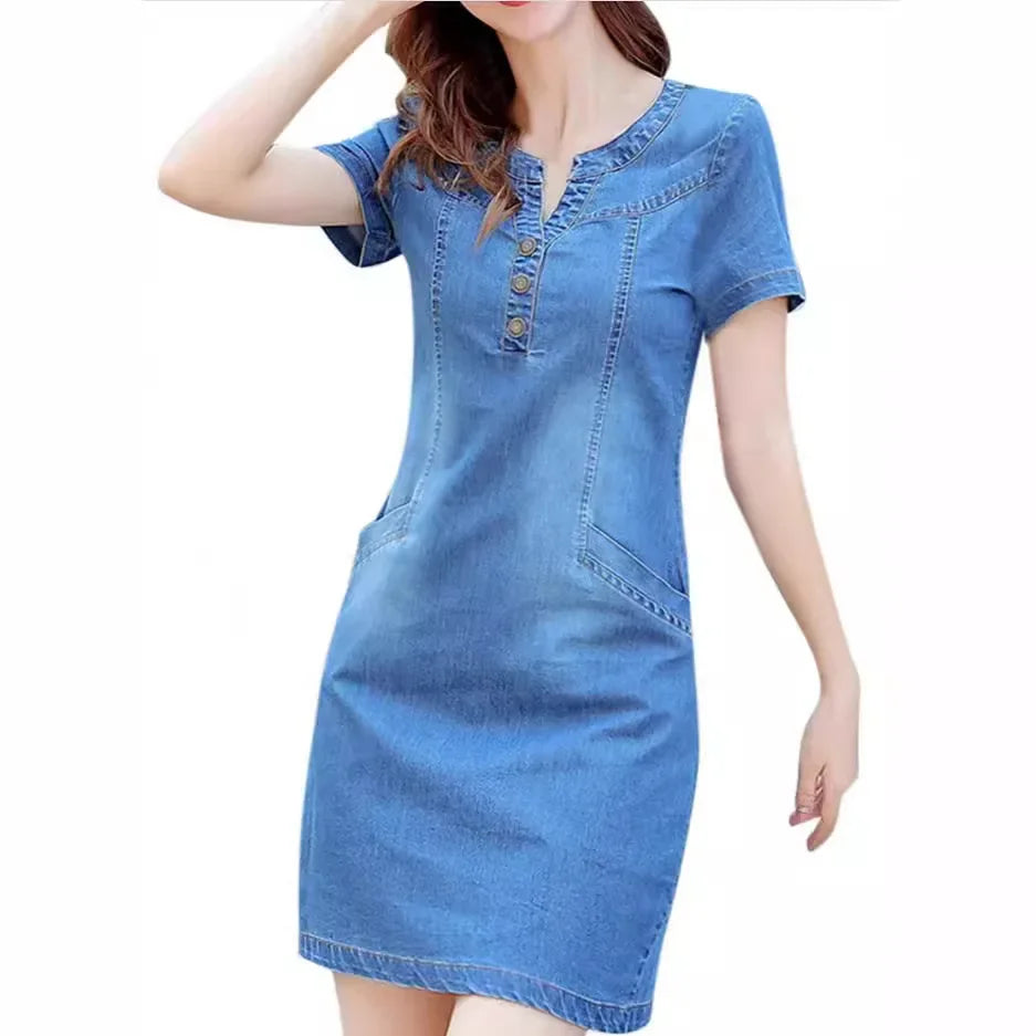 Trendy Medium-Length Loose-Fit Straight-Leg  Everyday Wear Denim Dress