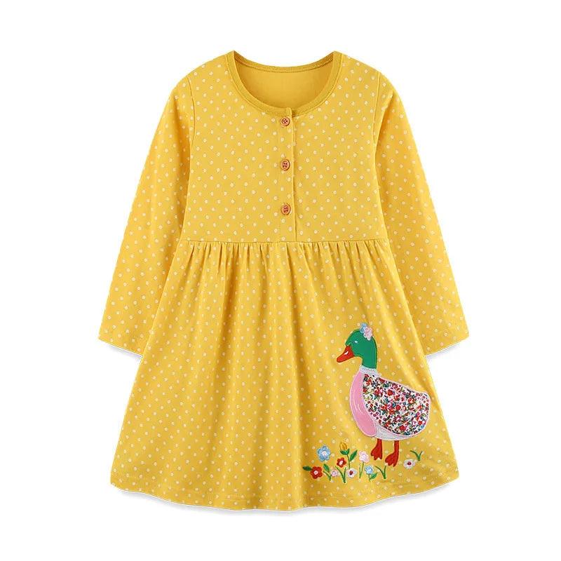 Adorable Animal Applique Princess Dress – Long Sleeve Girls' Party & School Outfit - JVMCL