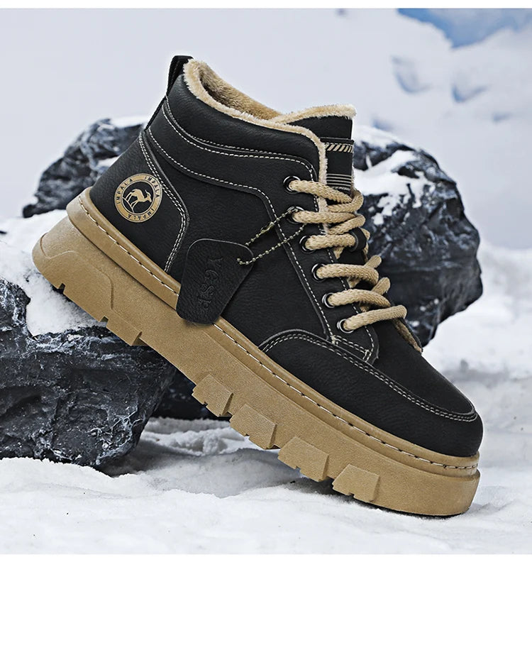 Men's Fur-Lined Winter Sneakers – Warm Leather Outdoor Casual Snow Boots - JVMCL