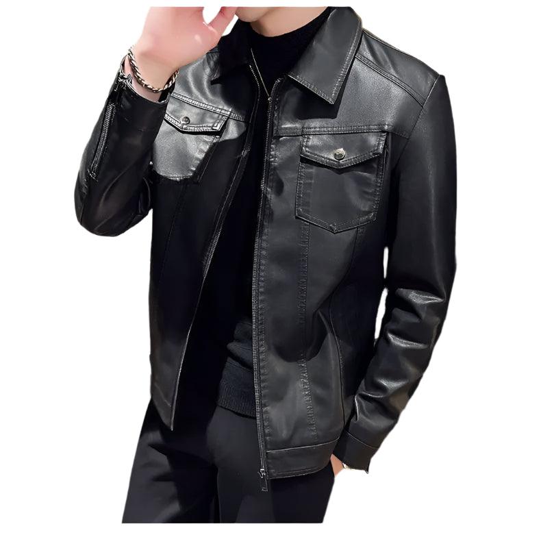 Men’s Fashion High-grade Lapel Business Outdoor Sports Motorcycle Leather Jacket - JVMCL