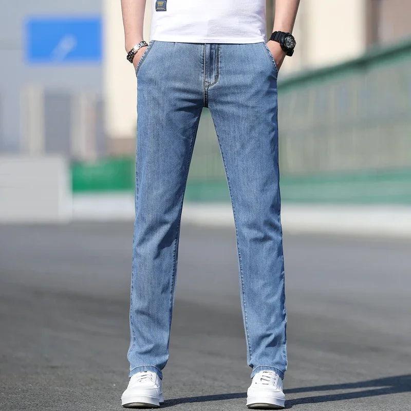 Summer Men's Loose Stretch Gray Jeans – Smart Casual Denim for Everyday Comfort - JVMCL