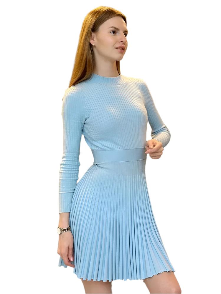 Turtleneck Knit Ruffled Mini Elegant High Waist Ribbed Skinny Knitwear Dress - JVMCL