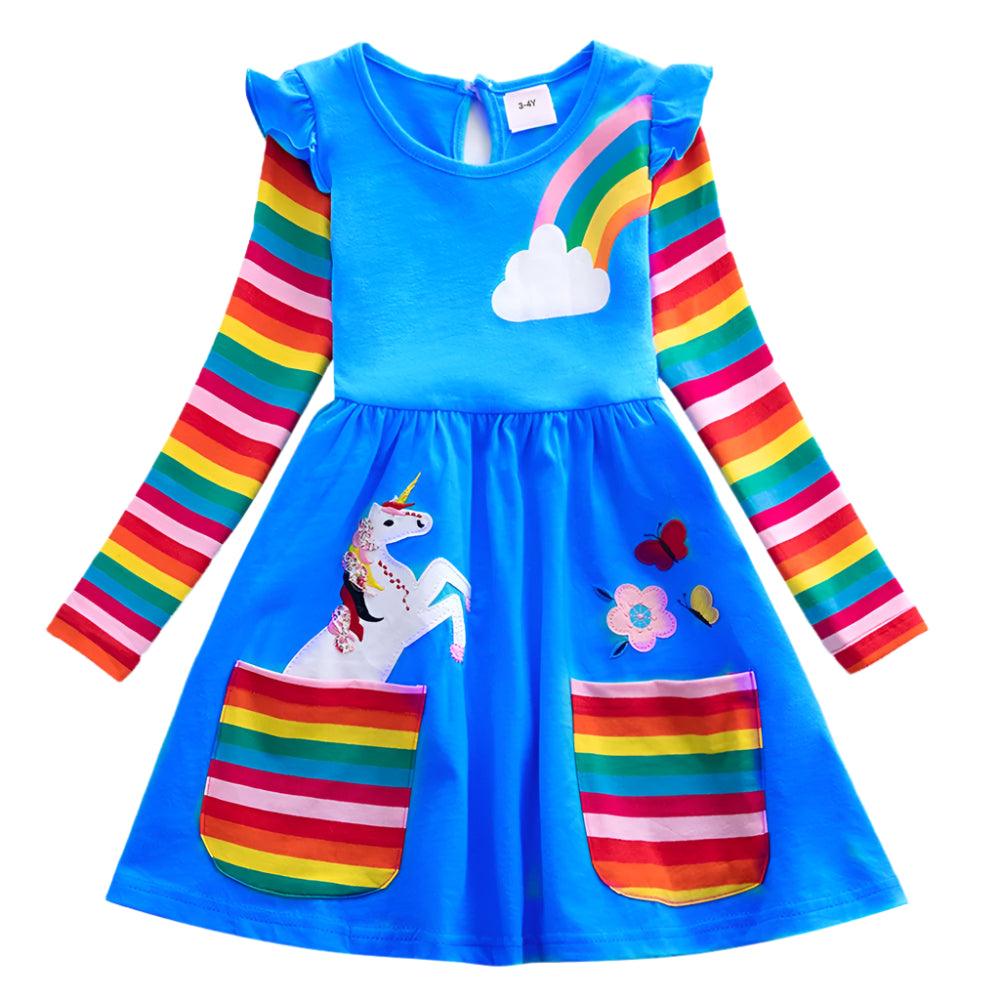 Adorable Toddler Girls' Christmas Santa Dress –Soft Cotton Rainbow Cartoon Skirt - JVMCL