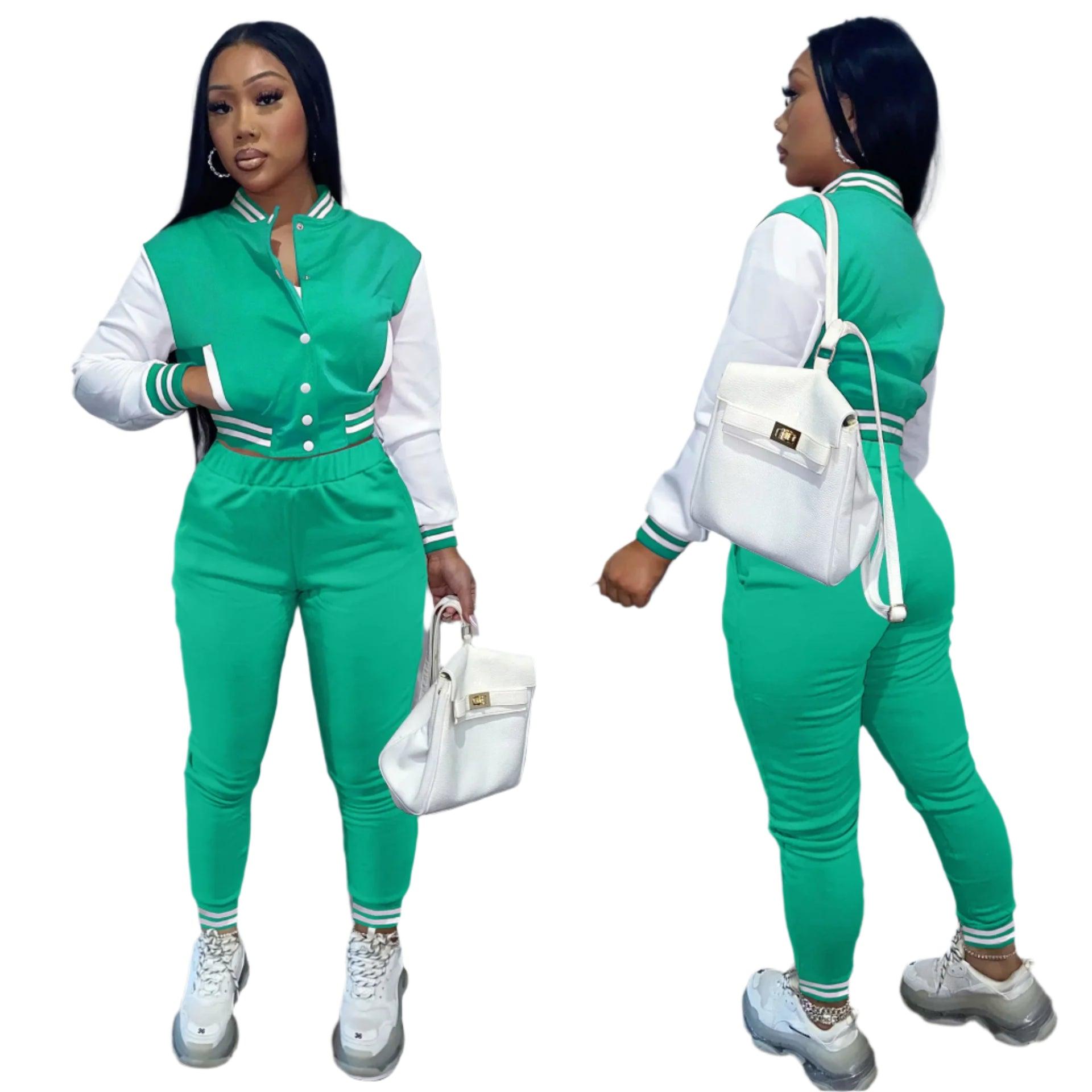 Autumn Two-Piece Women's Sports Suit - Baseball Jacket and Drawstring Pants - JVMCL