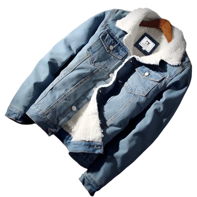 Men's Warm Fleece-Lined Denim Jacket – Winter Casual Slim Windbreaker - JVMCL