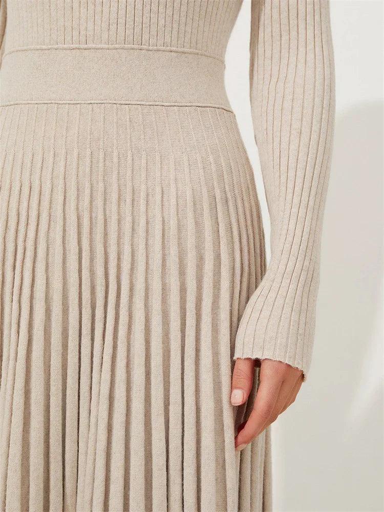 Turtleneck Knit Ruffled Mini Elegant High Waist Ribbed Skinny Knitwear Dress - JVMCL