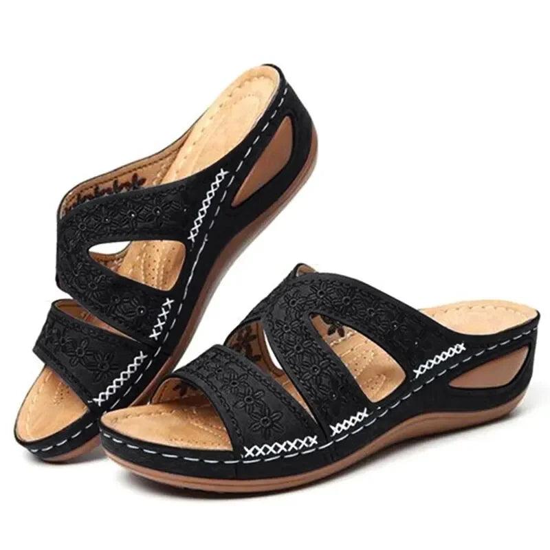 Anti-Slip Orthopedic Premium Women's Wedge Open Toe Sandals - Platform Slippers - JVMCL