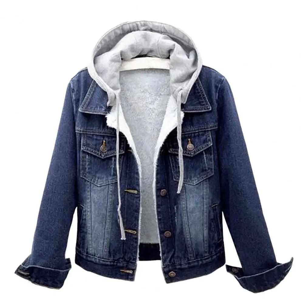 Oversize Big Pocket Outerwear Loose Short Hooded Denim Chic Jacket Coat - JVMCL