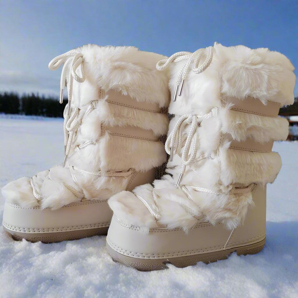 Winter Faux Fur Snow Boots – Fluffy Waterproof Mid-Calf Boots for Women - JVMCL