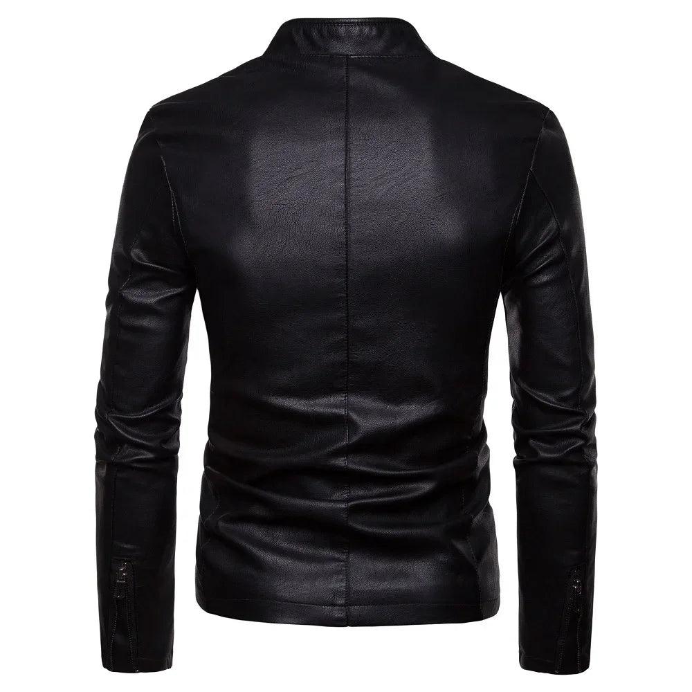 Men's Korean Design Slim Standing Collar PU Leather Jacket - JVMCL