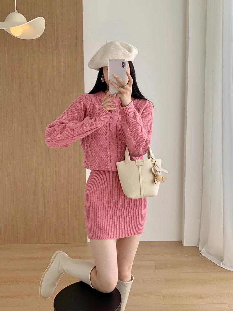 Ribbed Pullover Bodycon Batwing Sleeve Two-Piece Dress - JVMCL