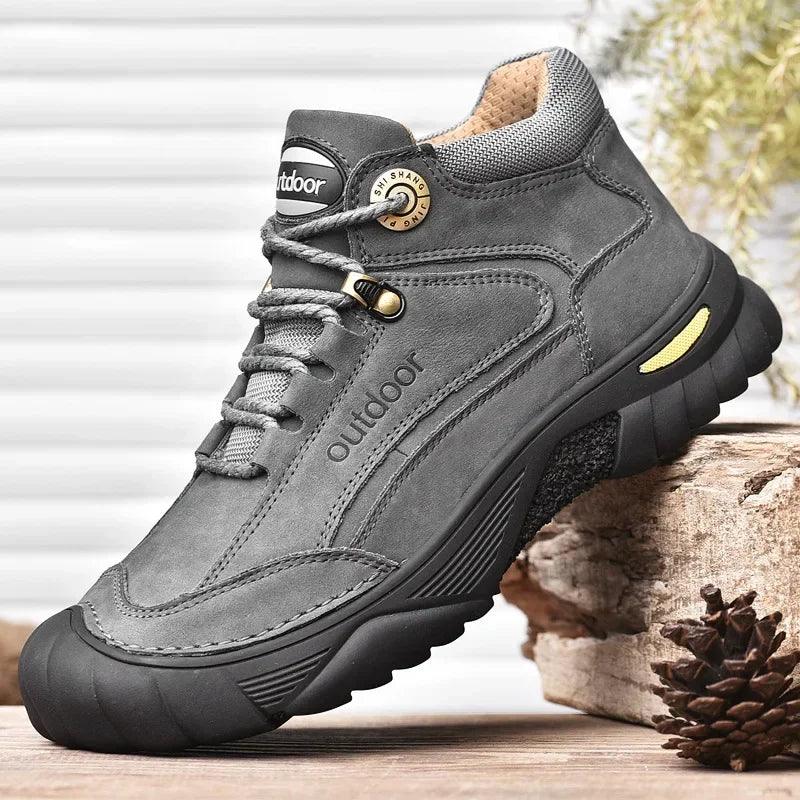 Classic Outdoor Men's Leather Winter Boots – Retro Mountain Trekking Style - JVMCL