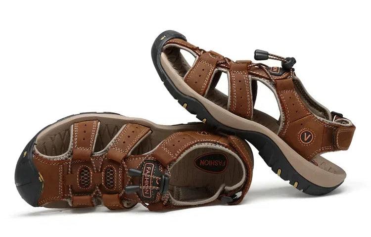 Hollow Breathable Genuine Leather Men's Slippers Outdoor Sandals - JVMCL