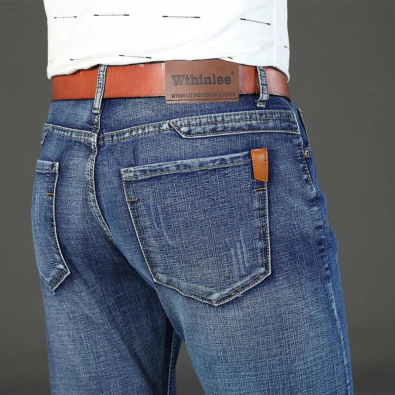 Wthinlee Men's Casual Elastic Jeans: Classic Versatile Everyday Wear Denim Pants - JVMCL