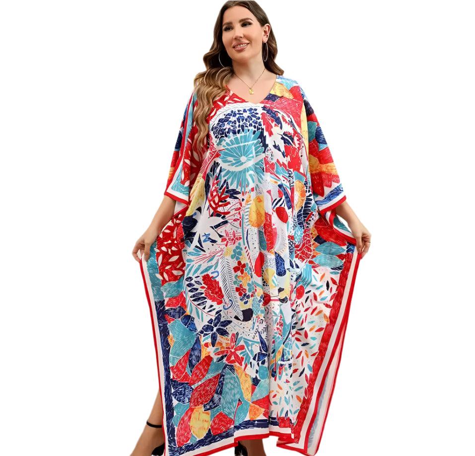 Plus Size Bohemian Nightdress - Silky Beach Robe & Homewear for Women - JVMCL