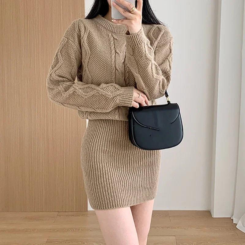 Ribbed Pullover Bodycon Batwing Sleeve Two-Piece Dress - JVMCL