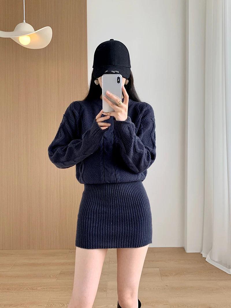 Ribbed Pullover Bodycon Batwing Sleeve Two-Piece Dress - JVMCL