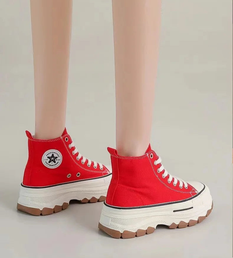 Women’s High-Top Vulcanized Height-Increasing Canvas Platform Ankle Boots - JVMCL