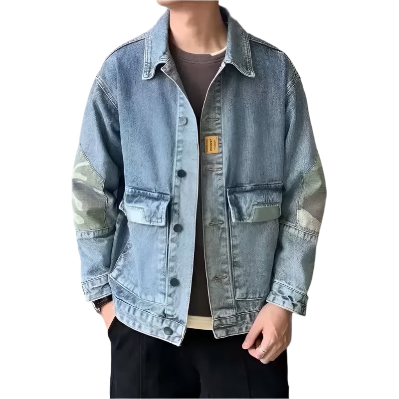 Men’s Trendy Denim Jacket – Slim-Fit Mandarin Collar Outerwear for a Modern Look