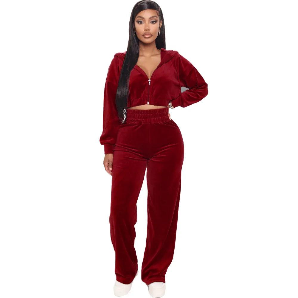 Women's Sport Tracksuit – Velvet Hooded Jacket & Jogger Pants for Fitness & Casual Wear - JVMCL