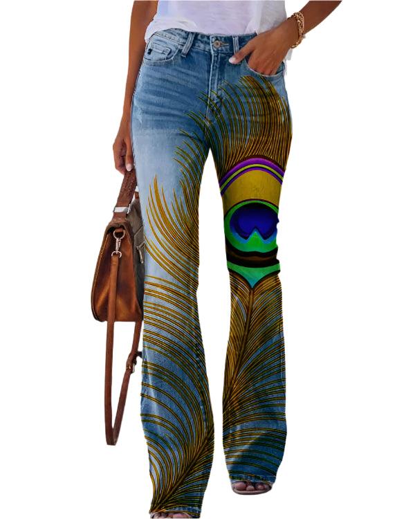 Women’s High-Waist Printed Wide-Leg Pants – Trendy & Chic Imitation Jeans - JVMCL