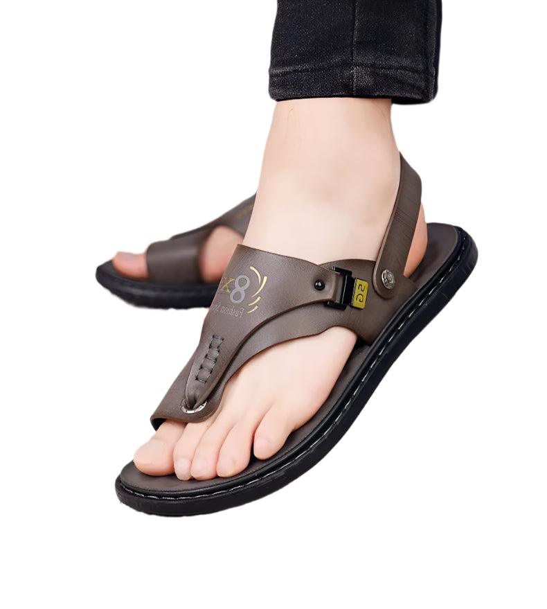 Men's Summer Water Trekking Beach Sandals-Anti-Slip Soft Sole Leather Flip Flops - JVMCL