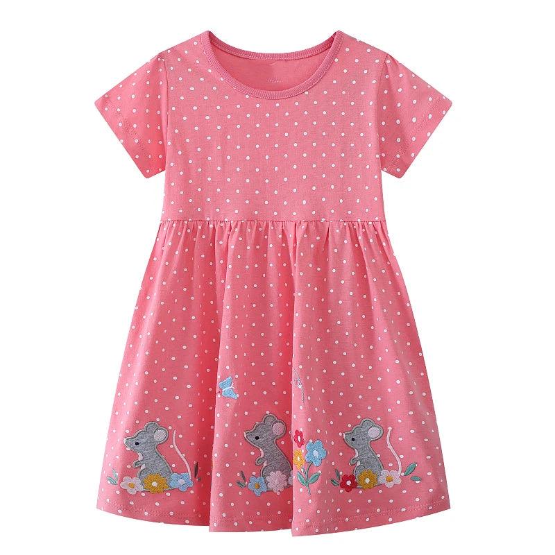 Embroidered Cartoon Rabbit & Flower Dress – Adorable Summer Outfit for Girls - JVMCL