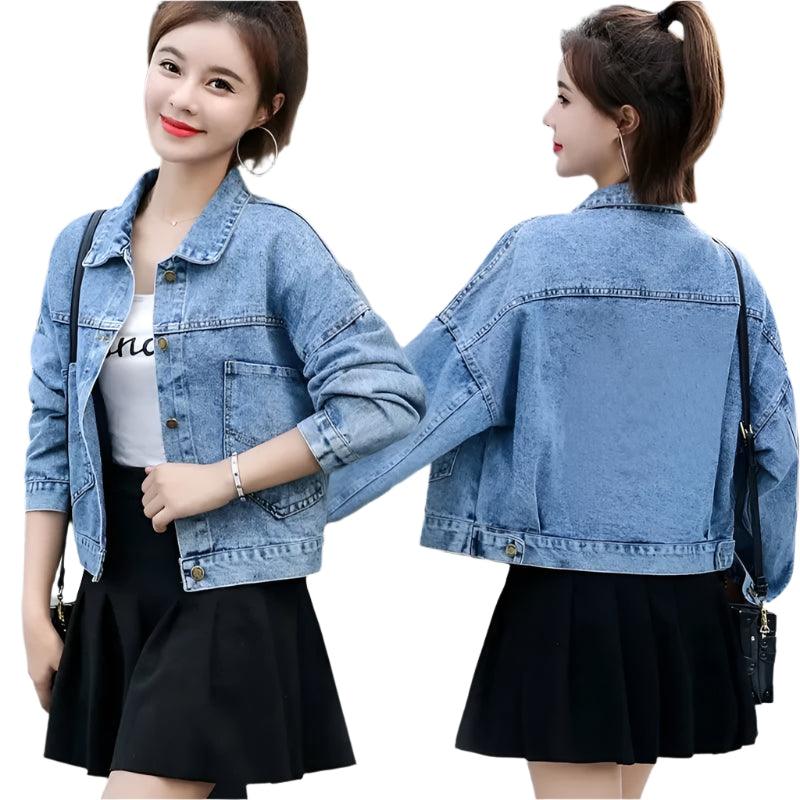 New Denim Jacket for Women - Large Size Short Coat with Beaded Detailing - JVMCL