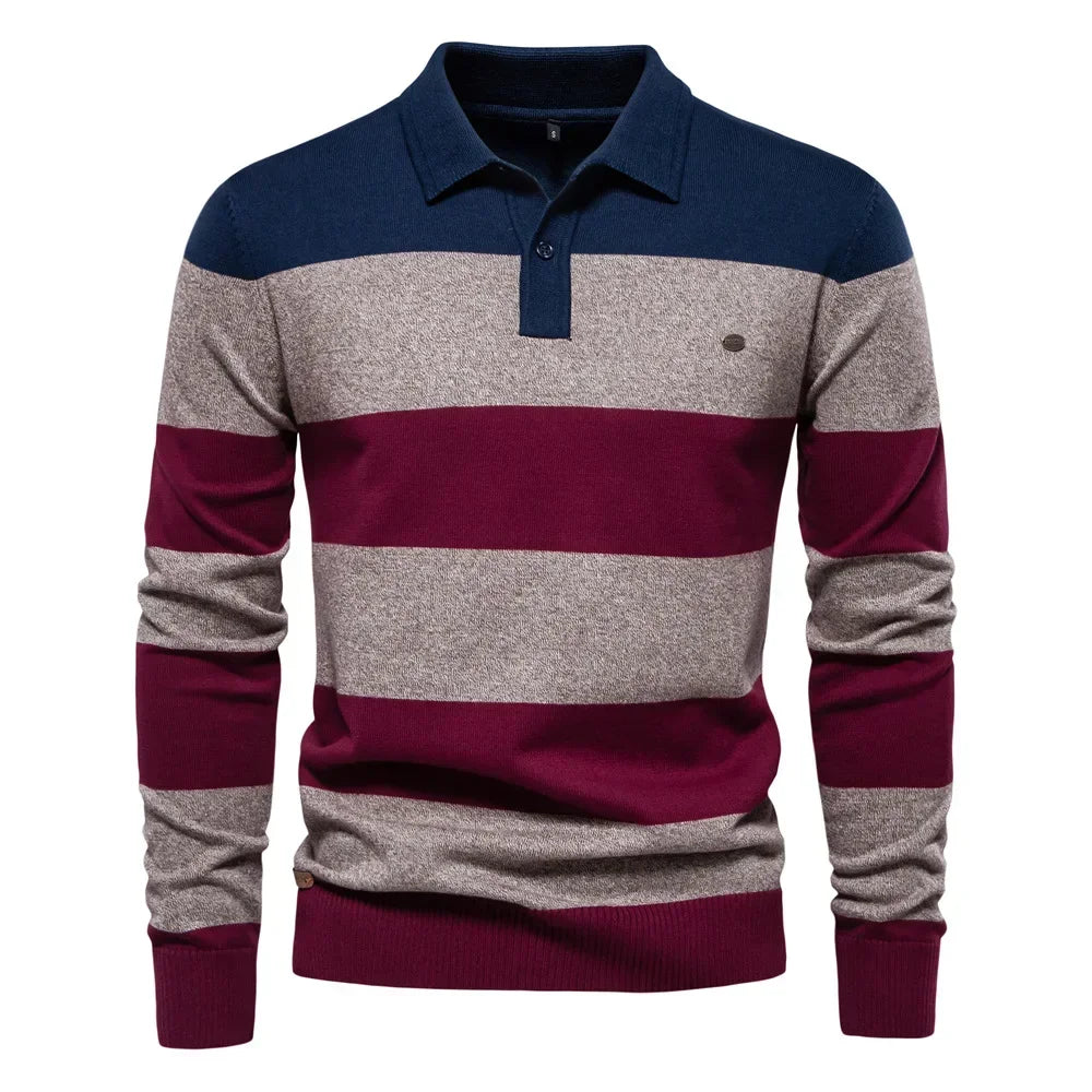 Men’s Business Casual Knitted Pullover – High-Quality Cotton Lapel Sweater