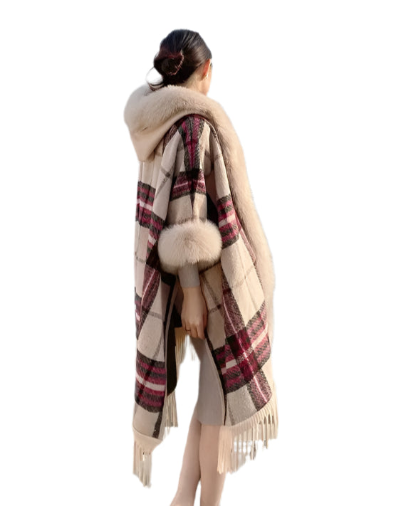 Thick Warm Elegant Winter Fur Cape Poncho & Fashionable Cardigan Shawl Cloak - JVMCL