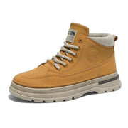 Men's High-Top Leather Work Boots – Yellow Casual Hiking Boots with Thick Bottom - JVMCL