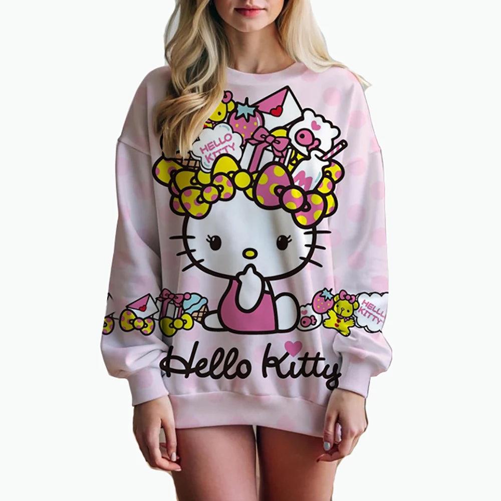 Oversized Anime Print Sweatshirt – Hello Kitty Hoodie for Women - JVMCL