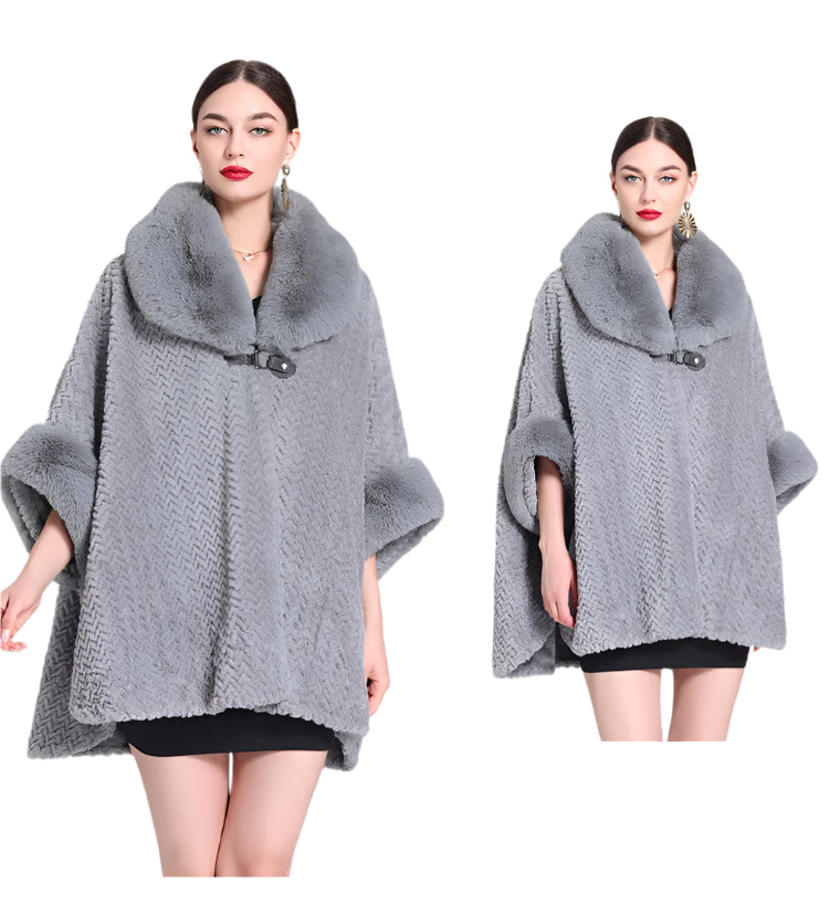 Winter Women’s Loose Poncho Cape - Thick Velvet Batwing Sleeve Long Cloak