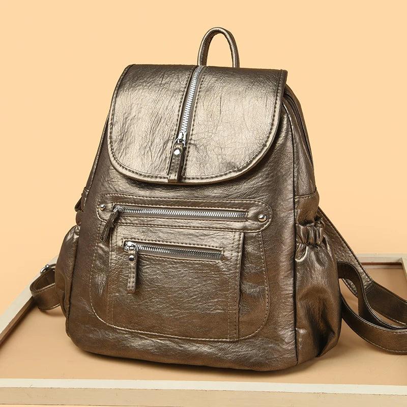 Women’s Soft PU Leather Backpack – High-Capacity Travel & School Bag for Teens - JVMCL