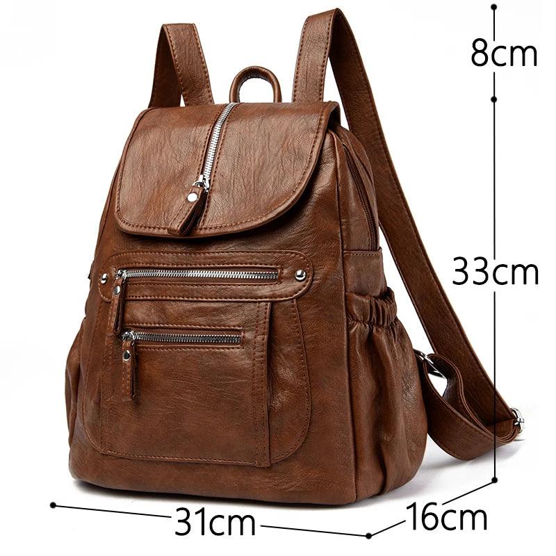 Women’s Soft PU Leather Backpack – High-Capacity Travel & School Bag for Teens - JVMCL