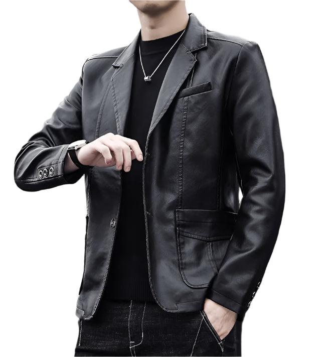 Men's Business Casual Leather Jacket – Slim Fit Suit Collar Coat - JVMCL