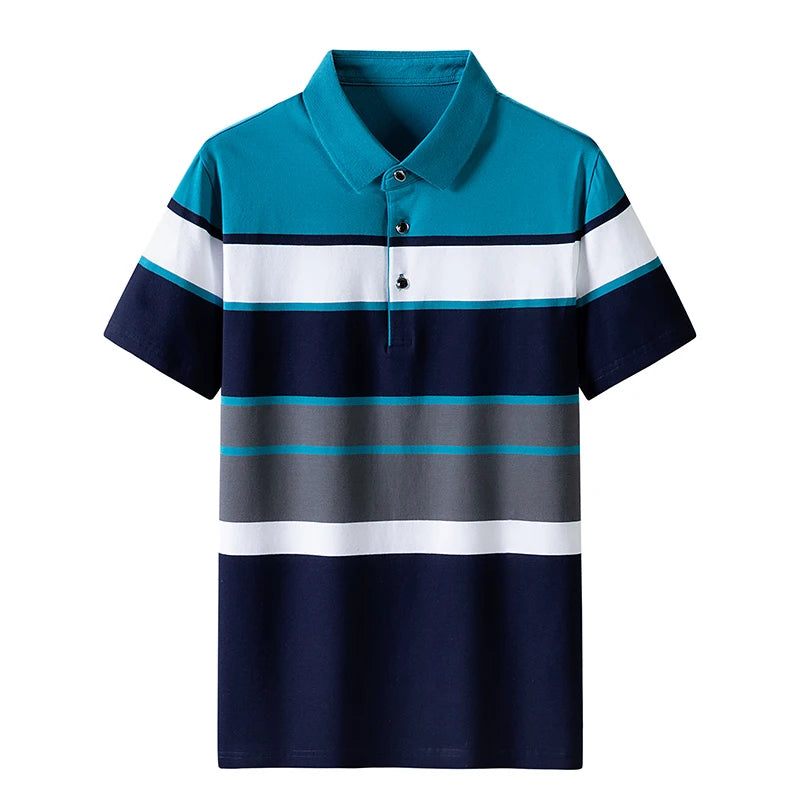 Men’s Classic Striped Polo Shirt – Cotton Short Sleeve Summer Plus Size 4XL