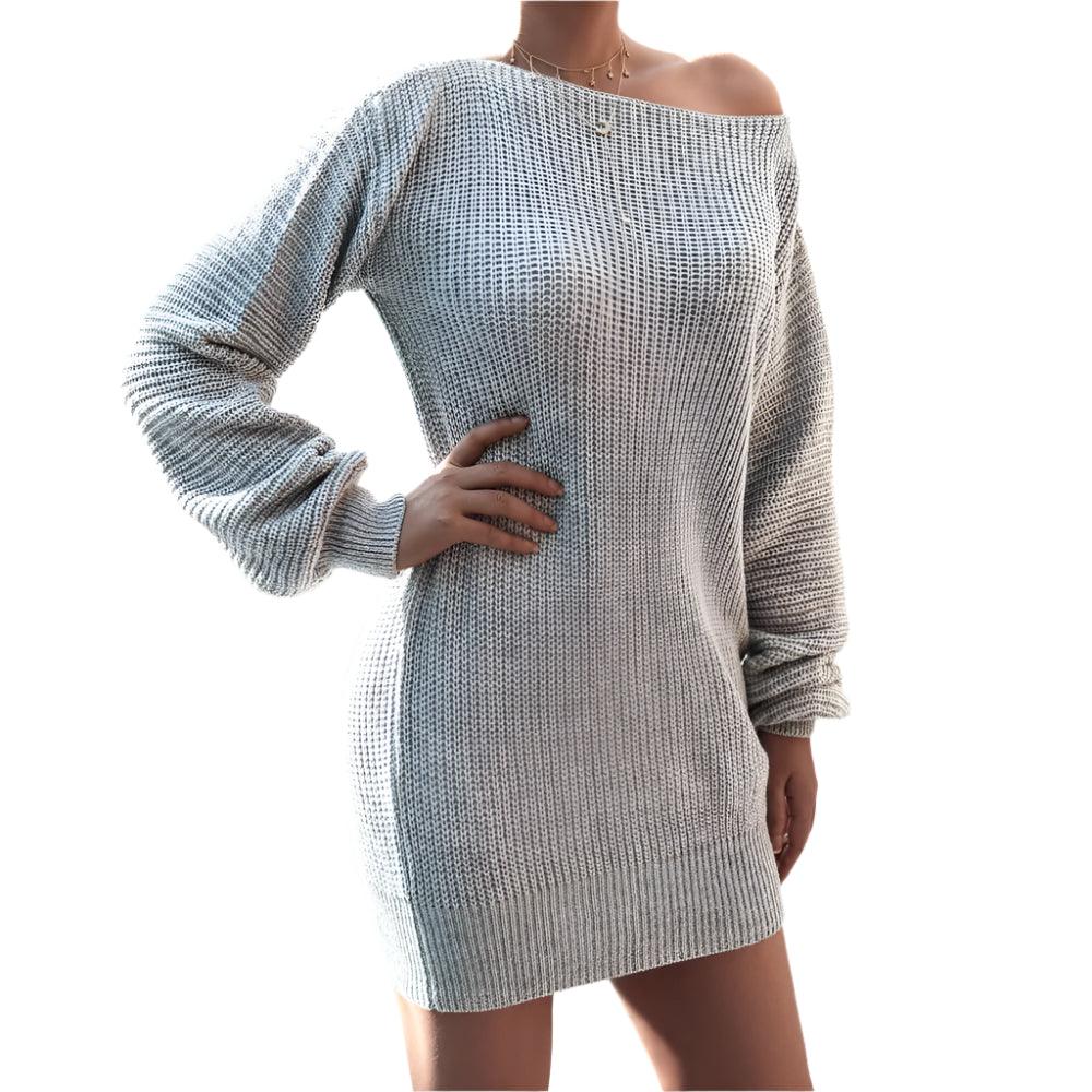 Women's Off-Shoulder Knitted Sweater Dress - Autumn & Winter Casual - JVMCL