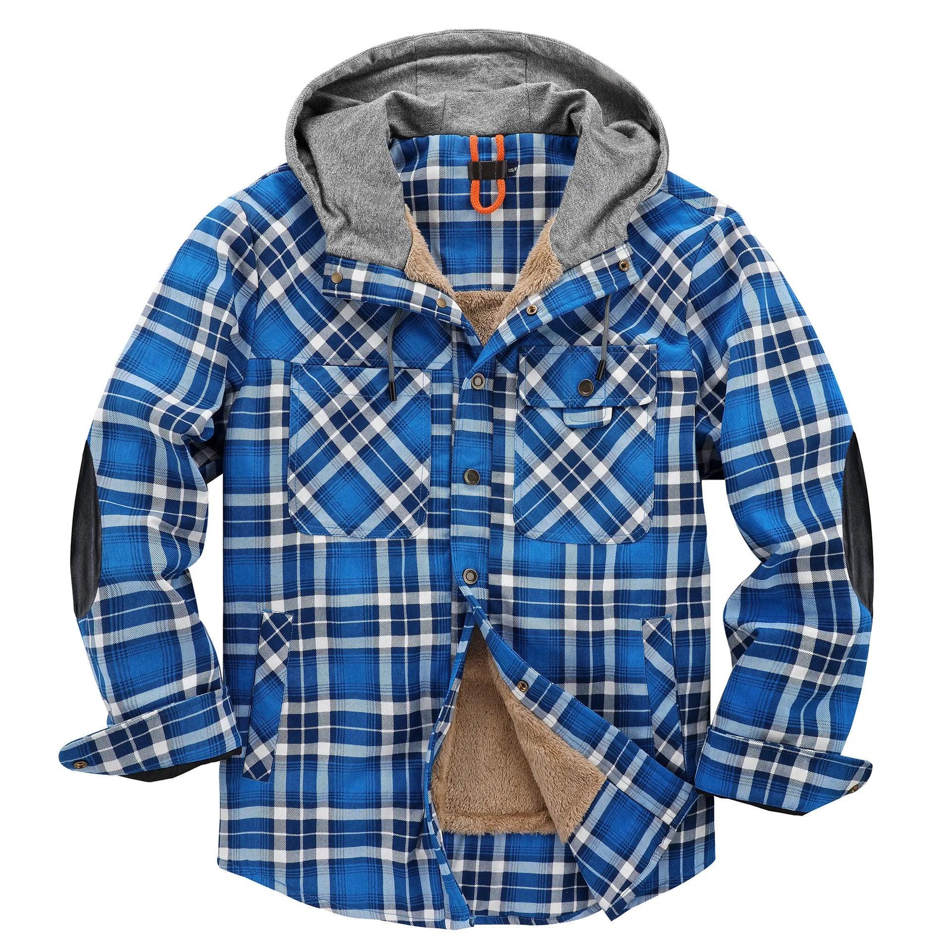 American Cross-Border Men's Plaid Hooded Winter Jacket - JVMCL