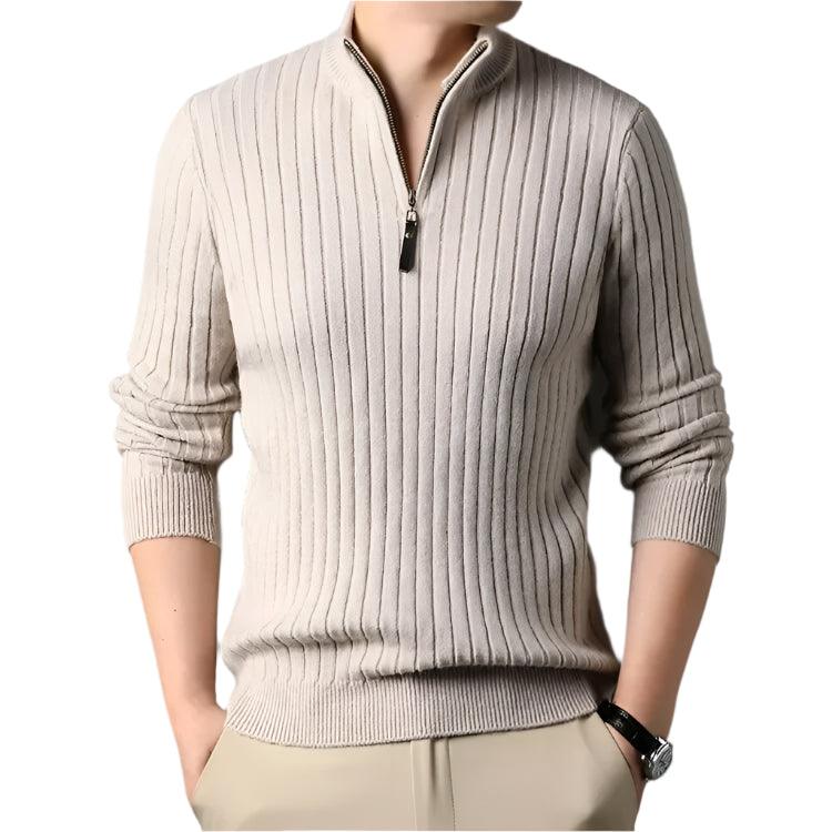 Quarter Zip Sweater Slim Fit Knitted Turtleneck Pullover Mock Neck Polo Sweater - JVMCL