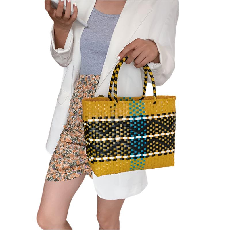 Handmade Plastic Woven Bohemian Tote – Summer Beach Shoulder Bag for Women - JVMCL