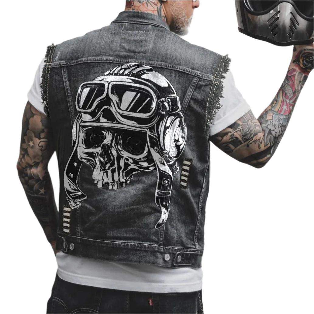 Comfort Stylish Street Riding 3D Print Sleeveless Denim Waist Vest Coat for Men - JVMCL