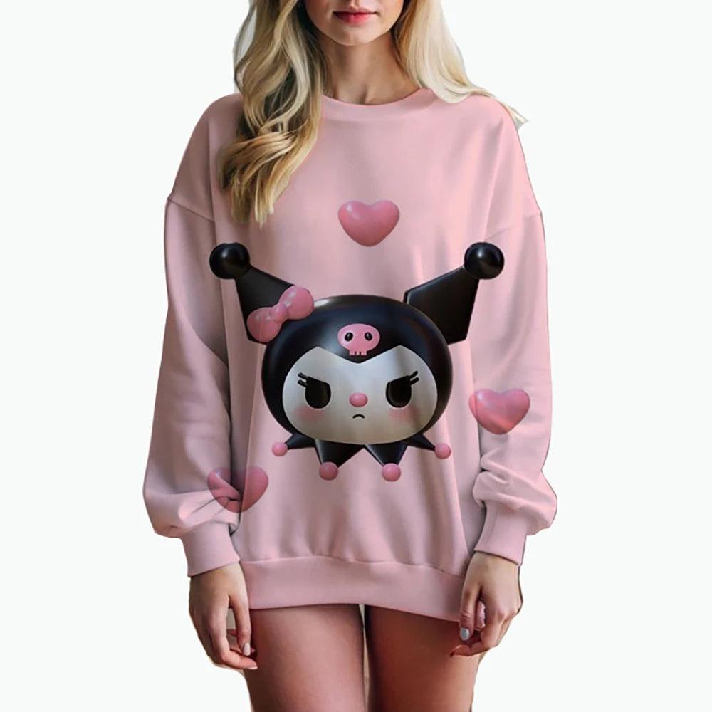 Oversized Anime Print Sweatshirt – Hello Kitty Hoodie for Women - JVMCL