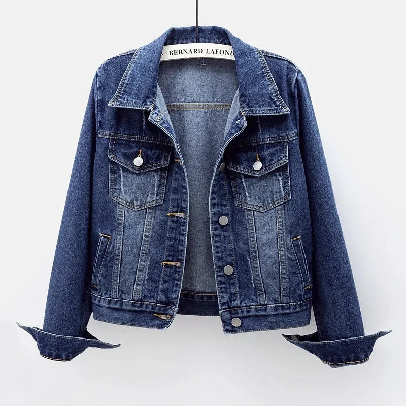 Women's Loose Denim Jacket – Classic Buttoned Overcoat with Pockets