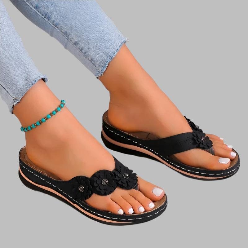 Toe Summer Shoes Women's Slippers: Sweet Three Flowers Platform Sandals - JVMCL